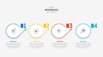 cuatro paso infografía elemento diseño modelo para presentación. proceso diagrama y presentaciones paso, flujo de trabajo disposición, bandera, fluir cuadro, informacion gráfico ilustración. vector