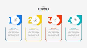 cuatro paso infografía elemento diseño modelo para presentación. proceso diagrama y presentaciones paso, flujo de trabajo disposición, bandera, fluir cuadro, informacion gráfico ilustración. vector