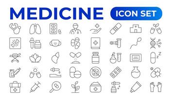 Medicine line Icon set collection. Set of line icons of Medicine and helth for weband apps. modern icon and various concepts, Set of flat signs and symbols for web and apps. vector