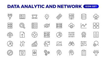 Big data analysis thin line icon set. Data processing outline pictograms for website and mobile app GUI. Digital analytics simple UI, UX icons vector