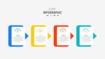 cuatro paso infografía elemento diseño modelo para presentación. proceso diagrama y presentaciones paso, flujo de trabajo disposición, bandera, fluir cuadro, informacion gráfico ilustración. vector