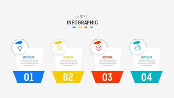 cuatro paso infografía elemento diseño modelo para presentación. proceso diagrama y presentaciones paso, flujo de trabajo disposición, bandera, fluir cuadro, informacion gráfico ilustración. vector