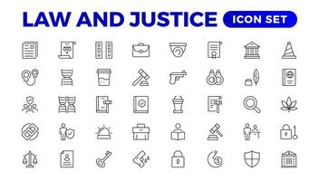 ley y juicio línea íconos ilustración. justicia, Corte de ley y gobierno contorno icono colocar. vector