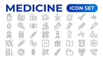 Medicine line Icon set collection. Set of line icons of Medicine and helth for weband apps. modern icon and various concepts, Set of flat signs and symbols for web and apps. vector