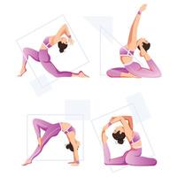 A picture of a woman doing yoga. Yoga Poses Young Girl with White Background vector