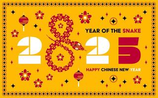 Happy Chinese new year 2025 Snake Zodiac sign, modern flat art design vector