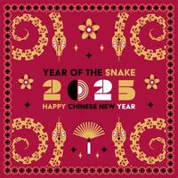 Happy Chinese new year 2025 Snake Zodiac sign, modern flat art design set in red, gold and white colors vector