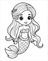 Cute mermaid Coloring pages for kids, ocean animals coloring pages, mermaid illustration vector