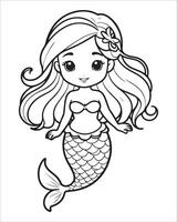 Cute mermaid Coloring pages for kids, ocean animals coloring pages, mermaid illustration vector