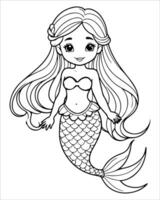 Cute mermaid Coloring pages for kids, ocean animals coloring pages, mermaid illustration vector