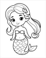 Cute mermaid Coloring pages for kids, ocean animals coloring pages, mermaid illustration vector