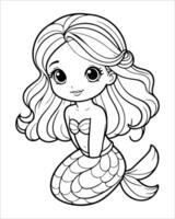 Cute mermaid Coloring pages for kids, ocean animals coloring pages, mermaid illustration vector