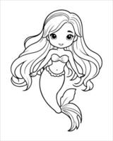 Cute mermaid Coloring pages for kids, ocean animals coloring pages, mermaid illustration vector