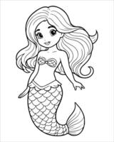 Cute mermaid Coloring pages for kids, ocean animals coloring pages, mermaid illustration vector