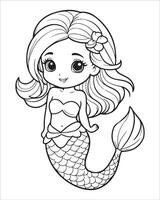 Cute mermaid Coloring pages for kids, ocean animals coloring pages, mermaid illustration vector