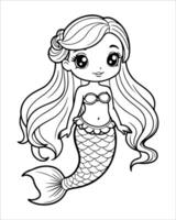 Cute mermaid Coloring pages for kids, ocean animals coloring pages, mermaid illustration vector