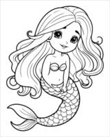 Cute mermaid Coloring pages for kids, ocean animals coloring pages, mermaid illustration vector