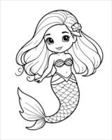 Cute mermaid Coloring pages for kids, ocean animals coloring pages, mermaid illustration vector