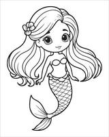 Cute mermaid Coloring pages for kids, ocean animals coloring pages, mermaid illustration vector