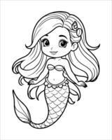 Cute mermaid Coloring pages for kids, ocean animals coloring pages, mermaid illustration vector