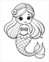 Cute mermaid Coloring pages for kids, ocean animals coloring pages, mermaid illustration vector