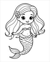 Cute mermaid Coloring pages for kids, ocean animals coloring pages, mermaid illustration vector