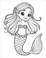 Cute mermaid Coloring pages for kids, ocean animals coloring pages, mermaid illustration vector