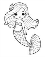 Cute mermaid Coloring pages for kids, ocean animals coloring pages, mermaid illustration vector