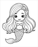 Cute mermaid Coloring pages for kids, ocean animals coloring pages, mermaid illustration vector