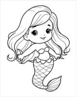 Cute mermaid Coloring pages for kids, ocean animals coloring pages, mermaid illustration vector