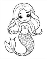 Cute mermaid Coloring pages for kids, ocean animals coloring pages, mermaid illustration vector