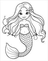 linda sirena colorante paginas para niños, Oceano animales colorante páginas, sirena ilustración vector