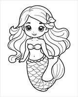 Cute mermaid Coloring pages for kids, ocean animals coloring pages, mermaid illustration vector