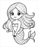 Cute mermaid Coloring pages for kids, ocean animals coloring pages, mermaid illustration vector