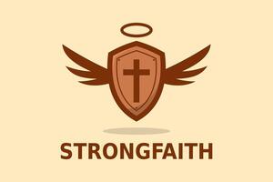 Strong faith shield logo design vector