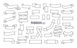Collection of various ribbons drawn with black contour lines. Bundle of decorative tapes, bands or strips folded in different way and isolated on white background. Monochrome illustration. vector