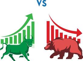 bull vs bear symbols of stock market growing and falling arrows vector