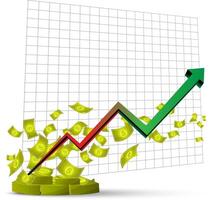 Business finance graph arrow going up and bar chart with money vector