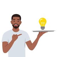 Young bearded businessman Serving ideas concept. vector