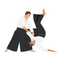atleta judoista, judoca, combatiente en un duelo, luchar, fósforo. judo deporte. vector