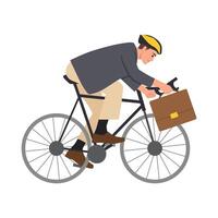joven empleado con un sano estilo de vida montando un utilidad bicicleta a un moderno lugar de trabajo. vector