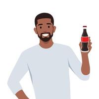 Young man holding cola bottle. vector