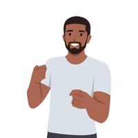 Standing bearded business man pointing with index finger at viewer. vector