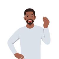 Angry bearded man raised fist and shout or screaming expression. vector