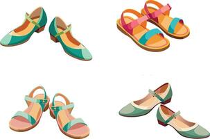 Women's Colorful Summer Flat Shoes- vector