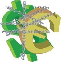 euro moneda símbolo envuelto en cadenas vector