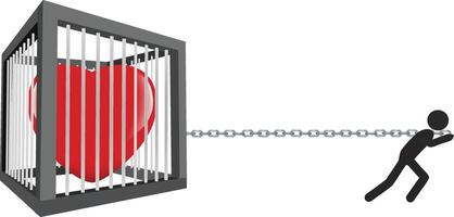 Man pulling caged heart concept illustration vector