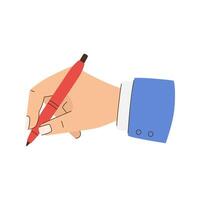 un mano es participación un rojo bolígrafo y escritura vector