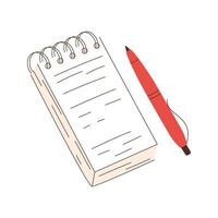 A red pen and a spiral-bound notebook vector