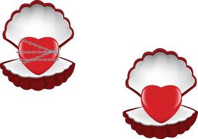 Chained heart and free heart in clamshells vector